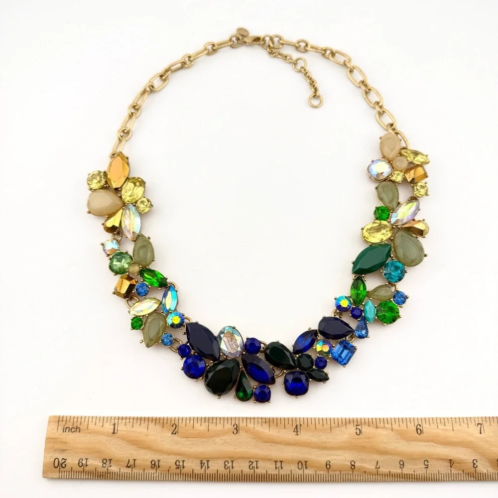 J. Crew Multicolor Ombré Gem Necklace in Blue, Green & Gold
